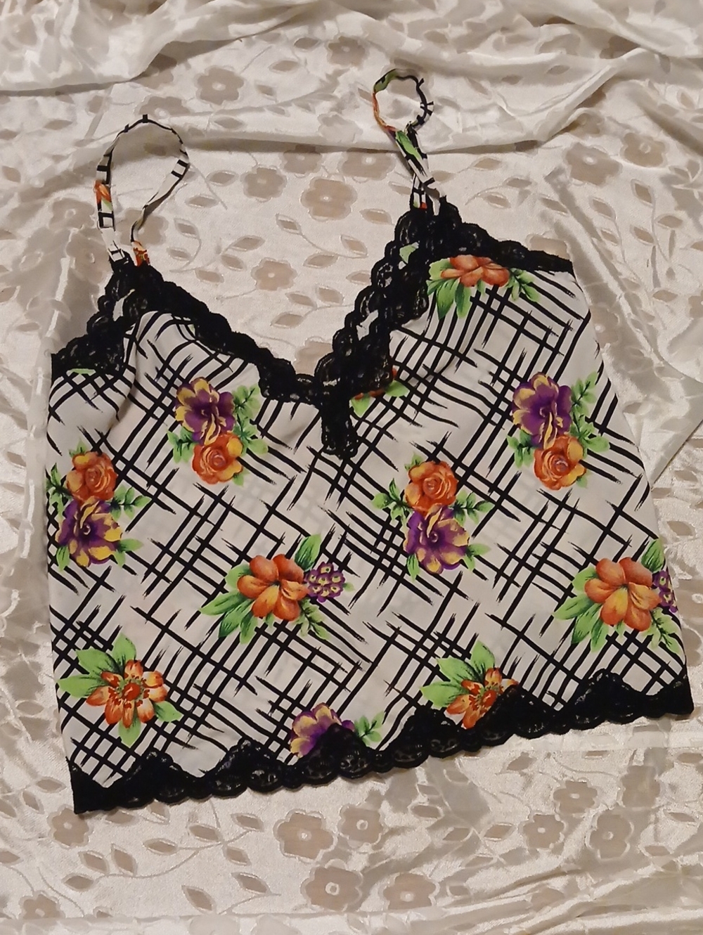 Vintage Victorias Secret Floral Lace-Trim Cami